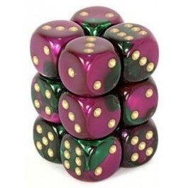 Chessex Dice: D6 Block 16mm - Gemini - Green-Purple with Gold (CHX 26634) - Gamescape