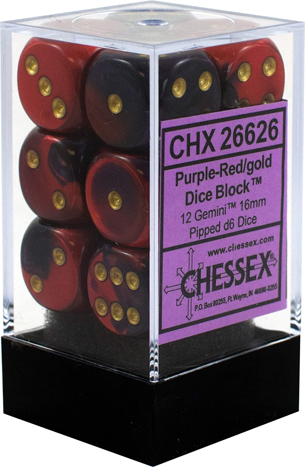 Chessex Dice: D6 Block 16mm - Gemini - Purple-Red with Gold (CHX 26626) - Gamescape