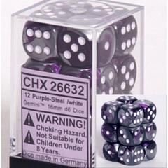 Chessex Dice: D6 Block 16mm - Gemini - Purple-Steel with White (CHX 26632) - Gamescape