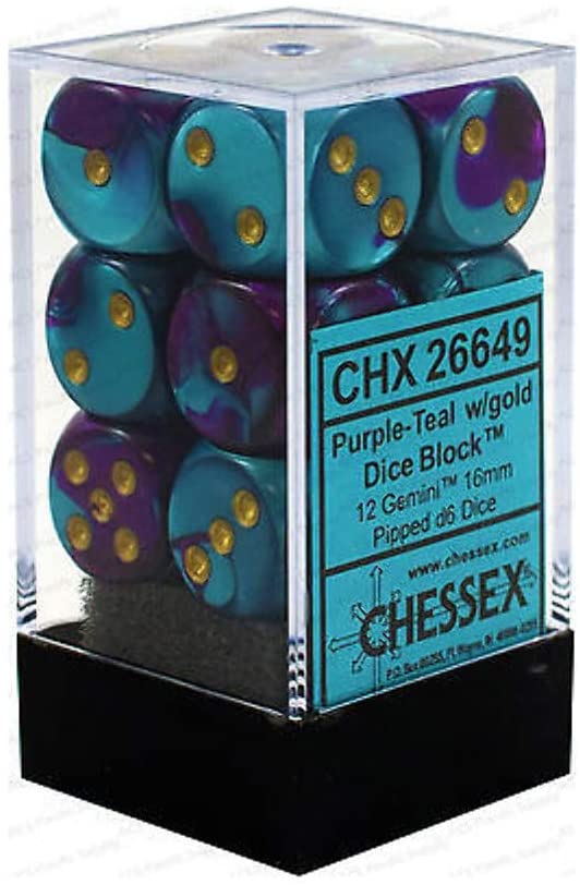 Chessex Dice: D6 Block 16mm - Gemini - Purple-Teal with Gold (CHX 26649) - Gamescape
