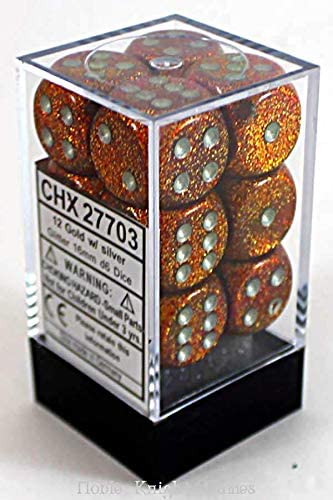 Chessex Dice: D6 Block 16mm - Glitter - Gold with Silver (CHX 27703) - Gamescape