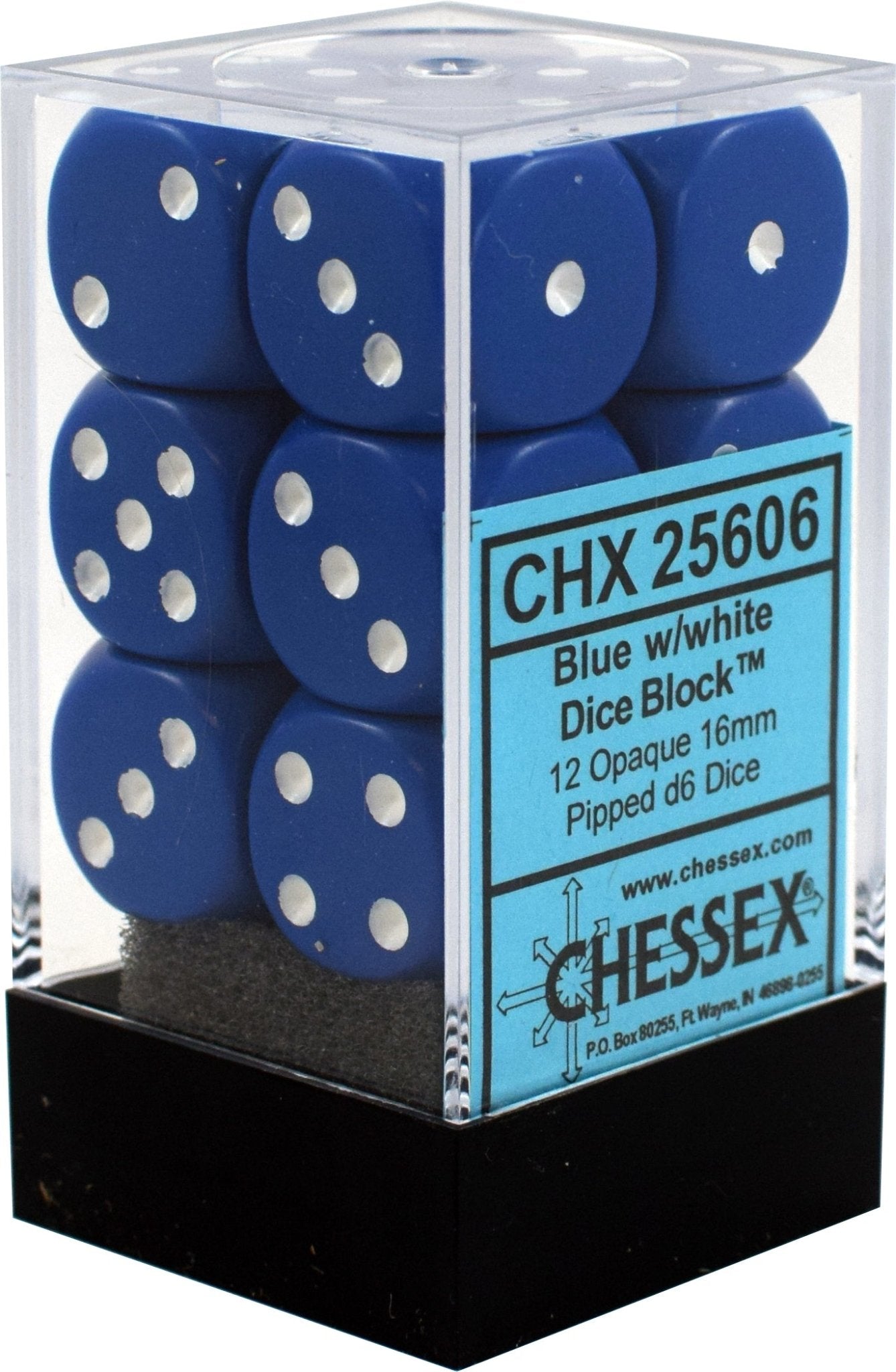 Chessex Dice: D6 Block 16mm - Opaque - Blue with White (CHX 25606) - Gamescape