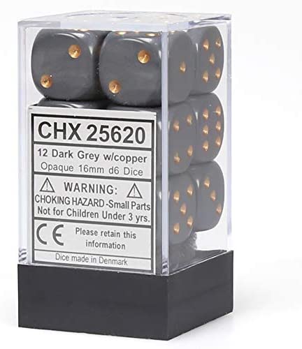 Chessex Dice: D6 Block 16mm - Opaque - Dark Grey with Copper (CHX 25620) - Gamescape