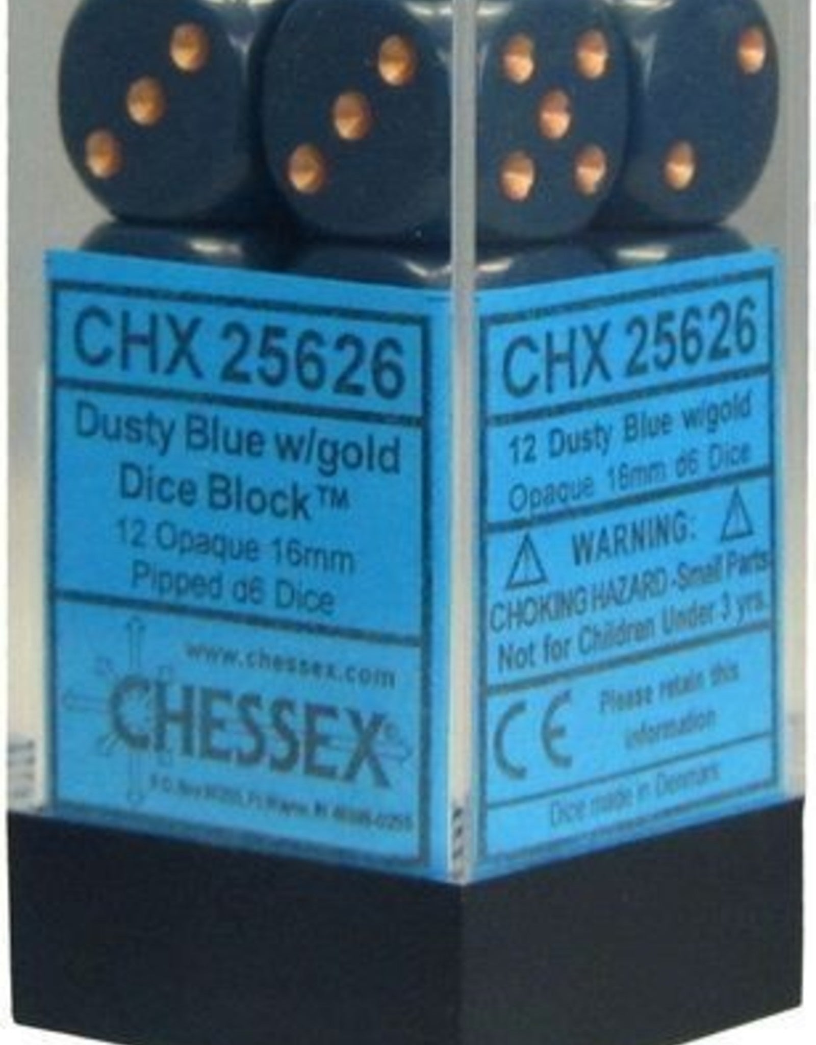 Chessex Dice: D6 Block 16mm - Opaque - Dusty Blue with Gold (CHX 25626) - Gamescape