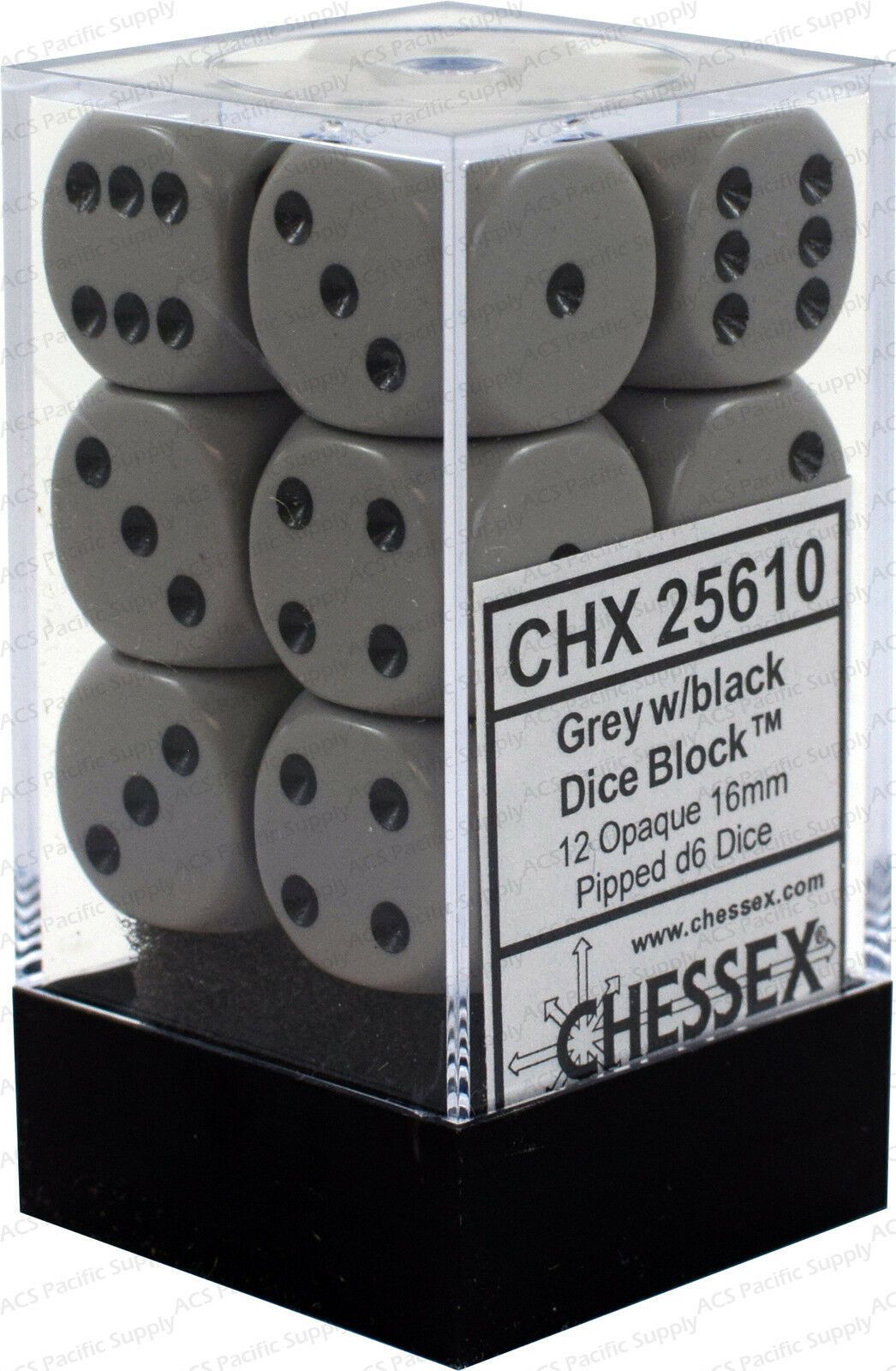 Chessex Dice: D6 Block 16mm - Opaque - Grey with Black (CHX 25610) - Gamescape