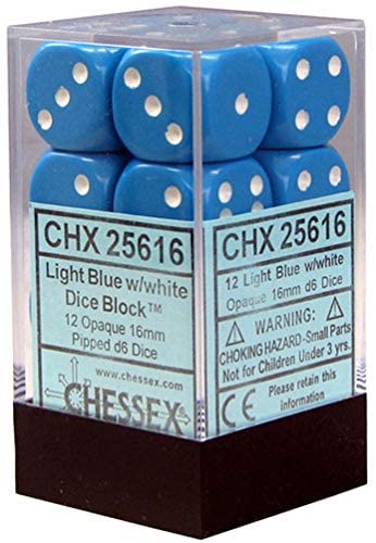 Chessex Dice: D6 Block 16mm - Opaque - Light Blue with White (CHX 25616) - Gamescape