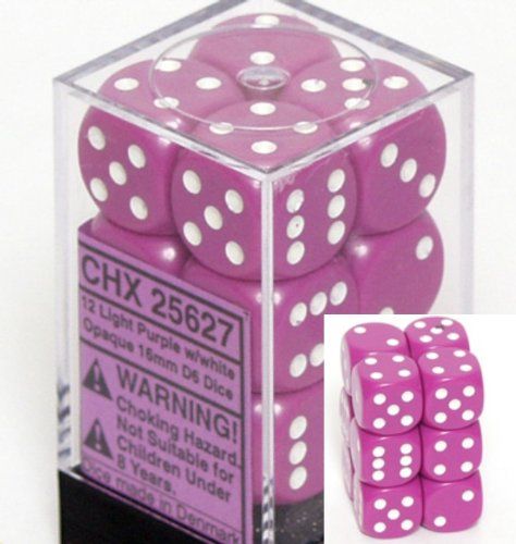 Chessex Dice: D6 Block 16mm - Opaque - Light Purple with White (CHX 25627) - Gamescape
