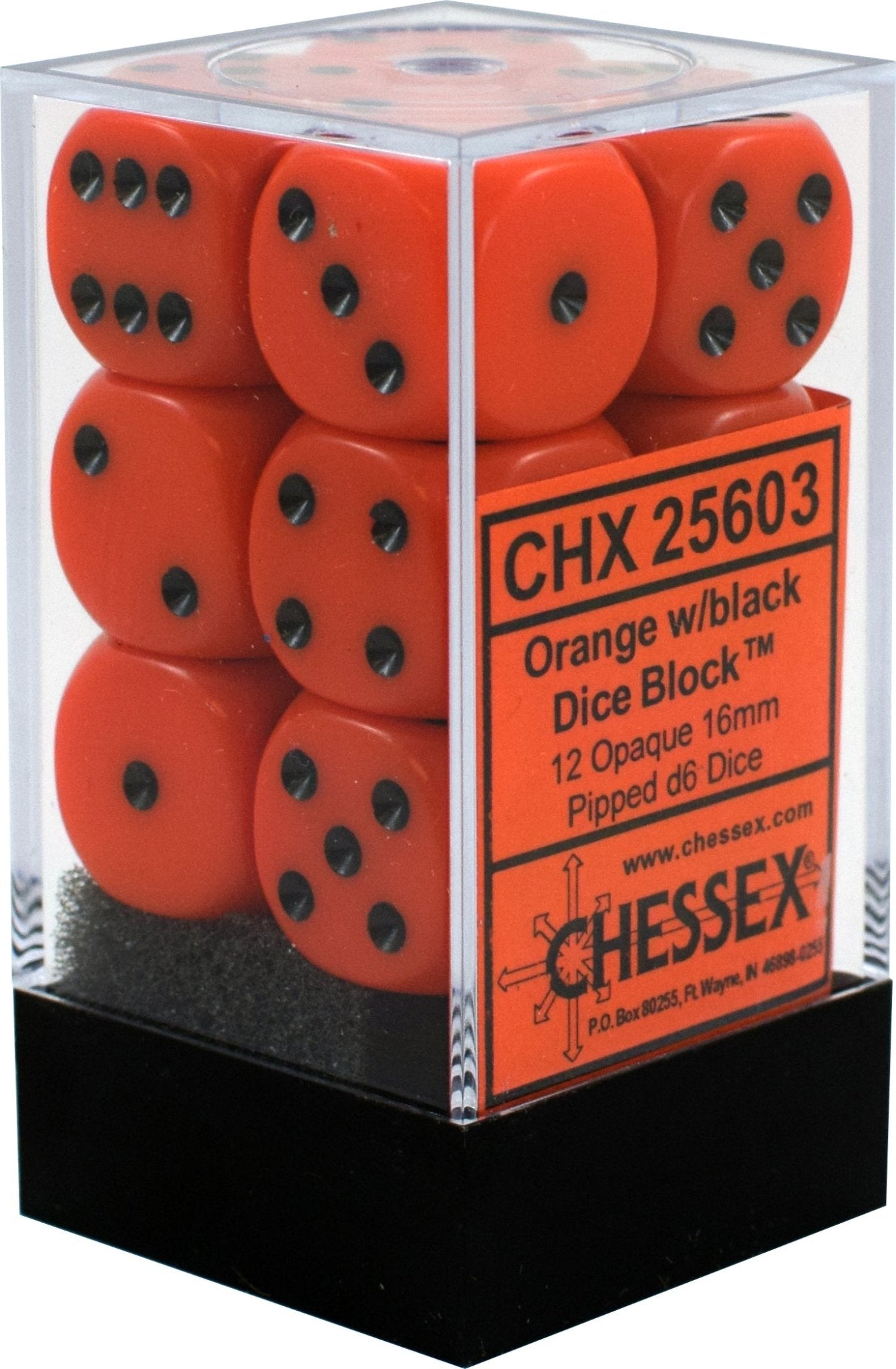 Chessex Dice: D6 Block 16mm - Opaque - Orange with Black (CHX 25603) - Gamescape