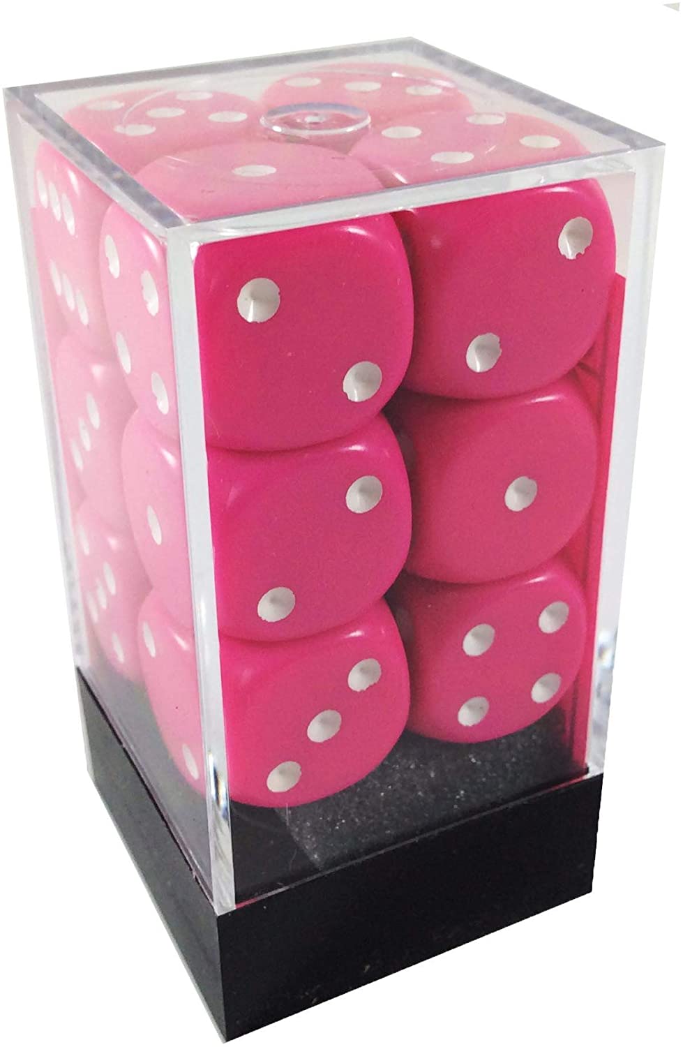 Chessex Dice: D6 Block 16mm - Opaque - Pink with White (CHX 25644) - Gamescape
