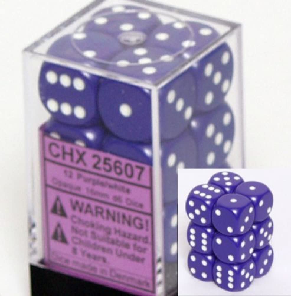 Chessex Dice: D6 Block 16mm - Opaque - Purple with White (CHX 25607) - Gamescape