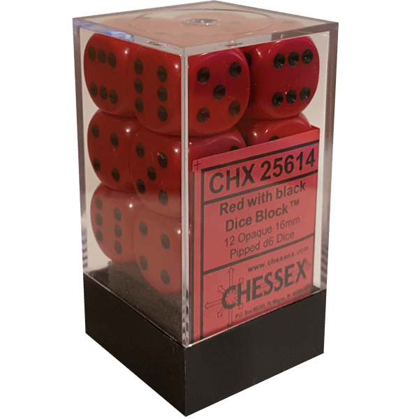 Chessex Dice: D6 Block 16mm - Opaque - Red with Black (CHX 25614) - Gamescape