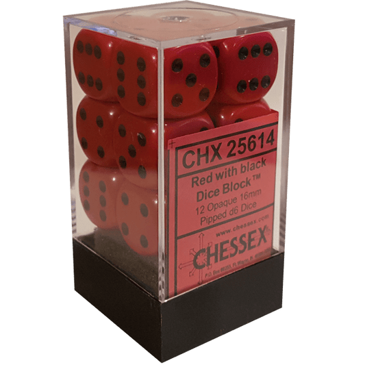 Chessex Dice: D6 Block 16mm - Opaque - Red with Black (CHX 25614) - Gamescape