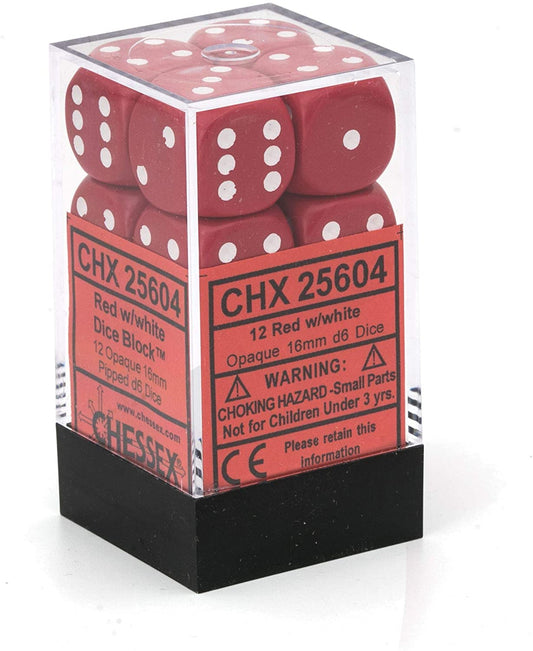 Chessex Dice: D6 Block 16mm - Opaque - Red with White (CHX 25604) - Gamescape
