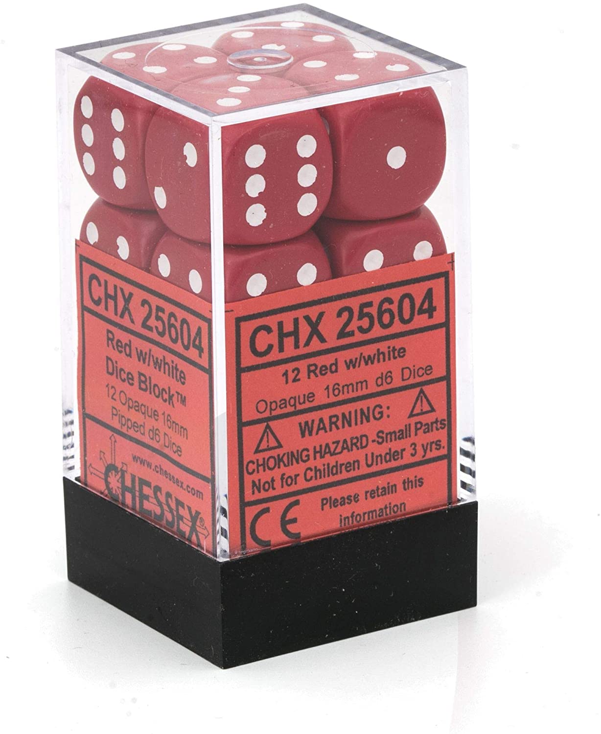 Chessex Dice: D6 Block 16mm - Opaque - Red with White (CHX 25604) - Gamescape