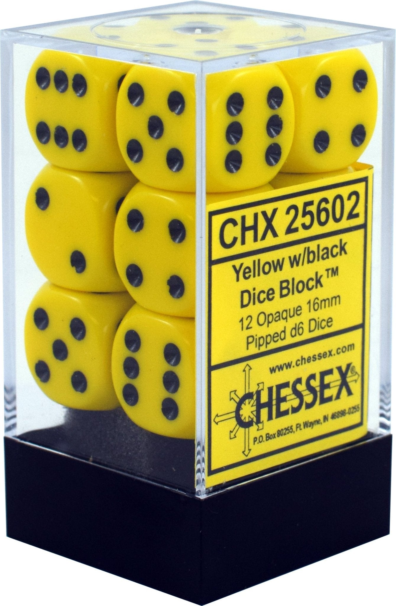 Chessex Dice: D6 Block 16mm - Opaque - Yellow with Black (CHX 25602) - Gamescape