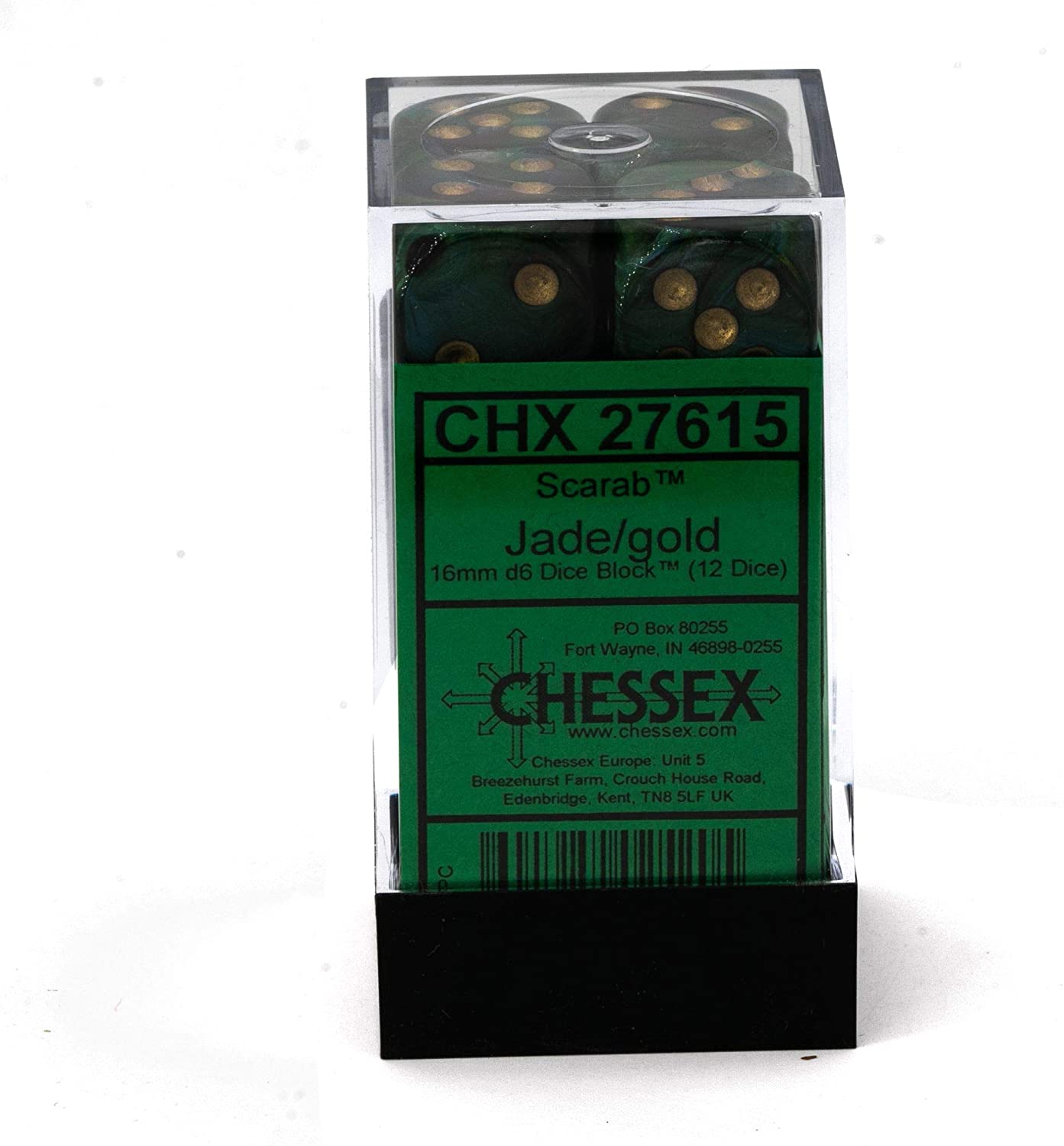 Chessex Dice: D6 Block 16mm - Scarab - Jade with Gold (CHX 27615) - Gamescape