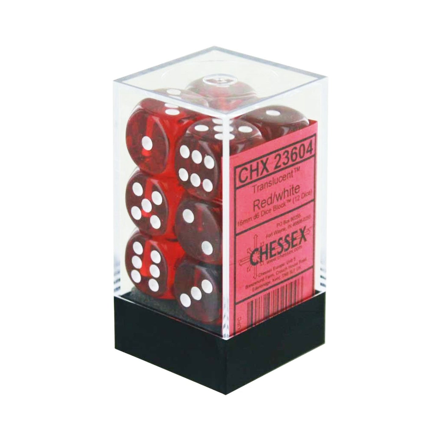 Chessex Dice: D6 Block 16mm - Translucent - Red with White (CHX 23604) - Gamescape