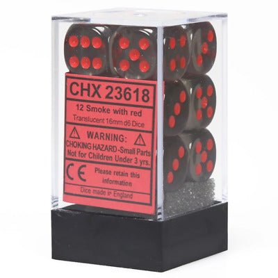 Chessex Dice: D6 Block 16mm - Translucent - Smoke with Red (CHX 23618) - Gamescape