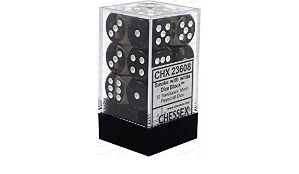 Chessex Dice: D6 Block 16mm - Translucent - Smoke with White (CHX 23608) - Gamescape