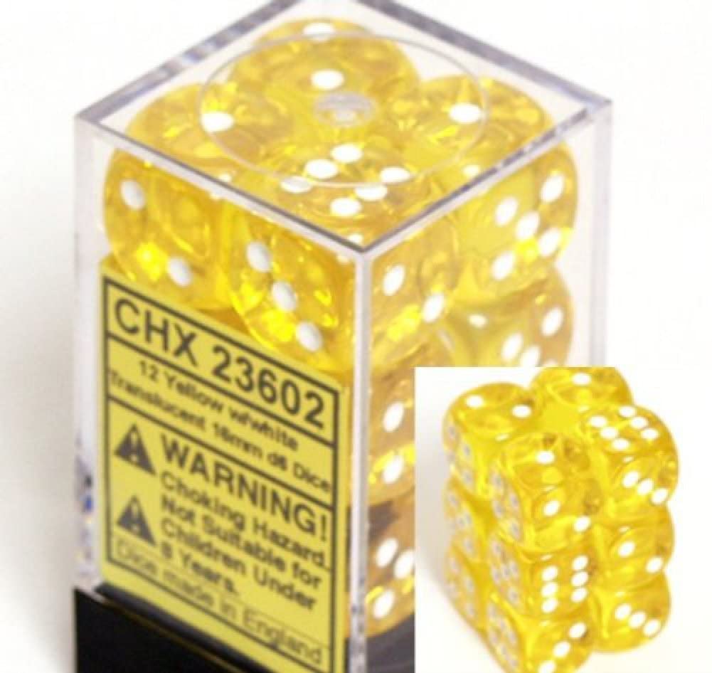 Chessex Dice: D6 Block 16mm - Translucent - Yellow with White (CHX 23602) - Gamescape