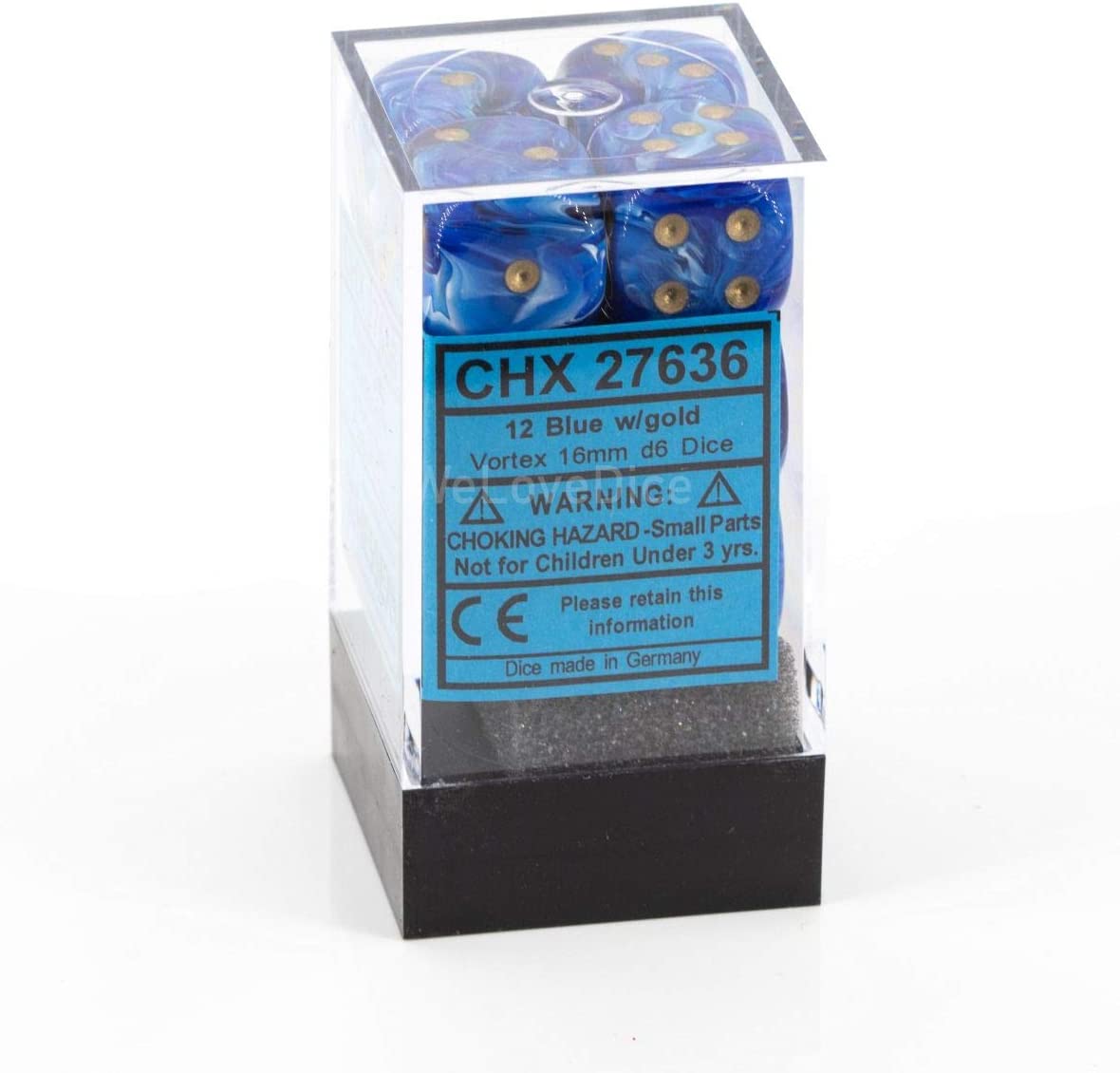 Chessex Dice: D6 Block 16mm - Vortex - Blue with Gold (CHX 27636) - Gamescape
