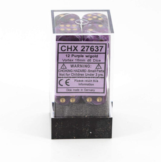 Chessex Dice: D6 Block 16mm - Vortex - Purple with Gold (CHX 27637) - Gamescape
