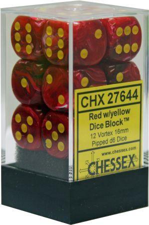 Chessex Dice: D6 Block 16mm - Vortex - Red with Gold (CHX 27644) - Gamescape