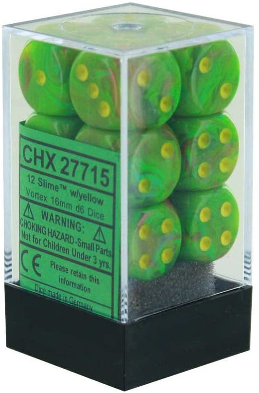 Chessex Dice: D6 Block 16mm - Vortex - Slime with Yellow (CHX 27715) - Gamescape