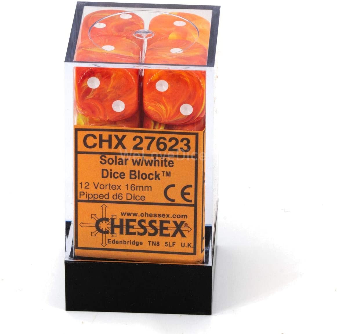 Chessex Dice: D6 Block 16mm - Vortex - Solar with White (CHX 27623) - Gamescape