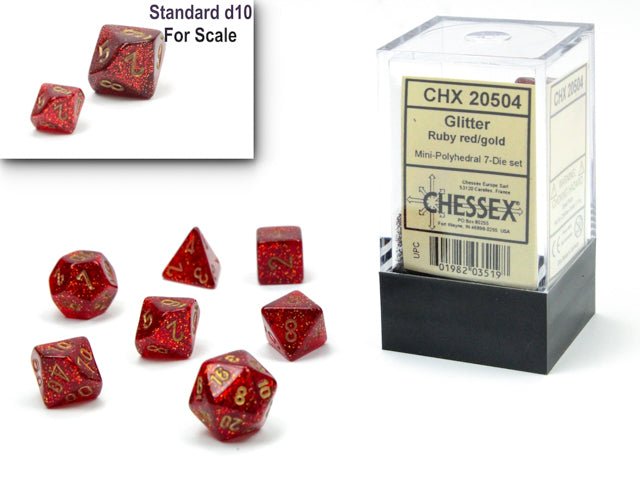 Chessex Dice: Mini 7 Die Set - Glitter - Ruby with Gold (CHX 20504) - Gamescape