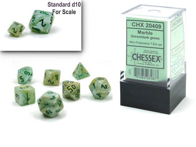Chessex Dice: Mini 7 Die Set - Marble - Green with dark green (CHX 20409) - Gamescape