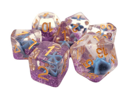 Old School Dice: 7 Die Set - Animal Kingdom - Blue Starfish - Gamescape