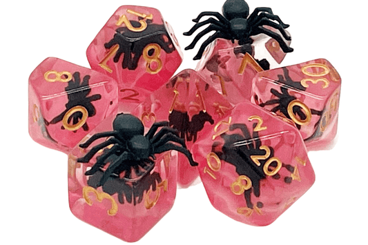 Old School Dice: 7 Die Set - Animal Kingdom - Spider - Black with Red - Gamescape