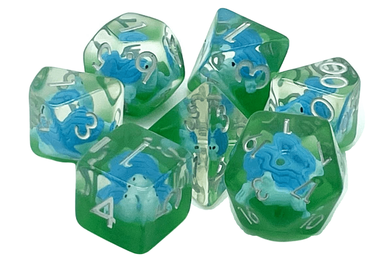 Old School Dice: 7 Die Set - Animal Kingdom - Turtle - Blue with Green - Gamescape