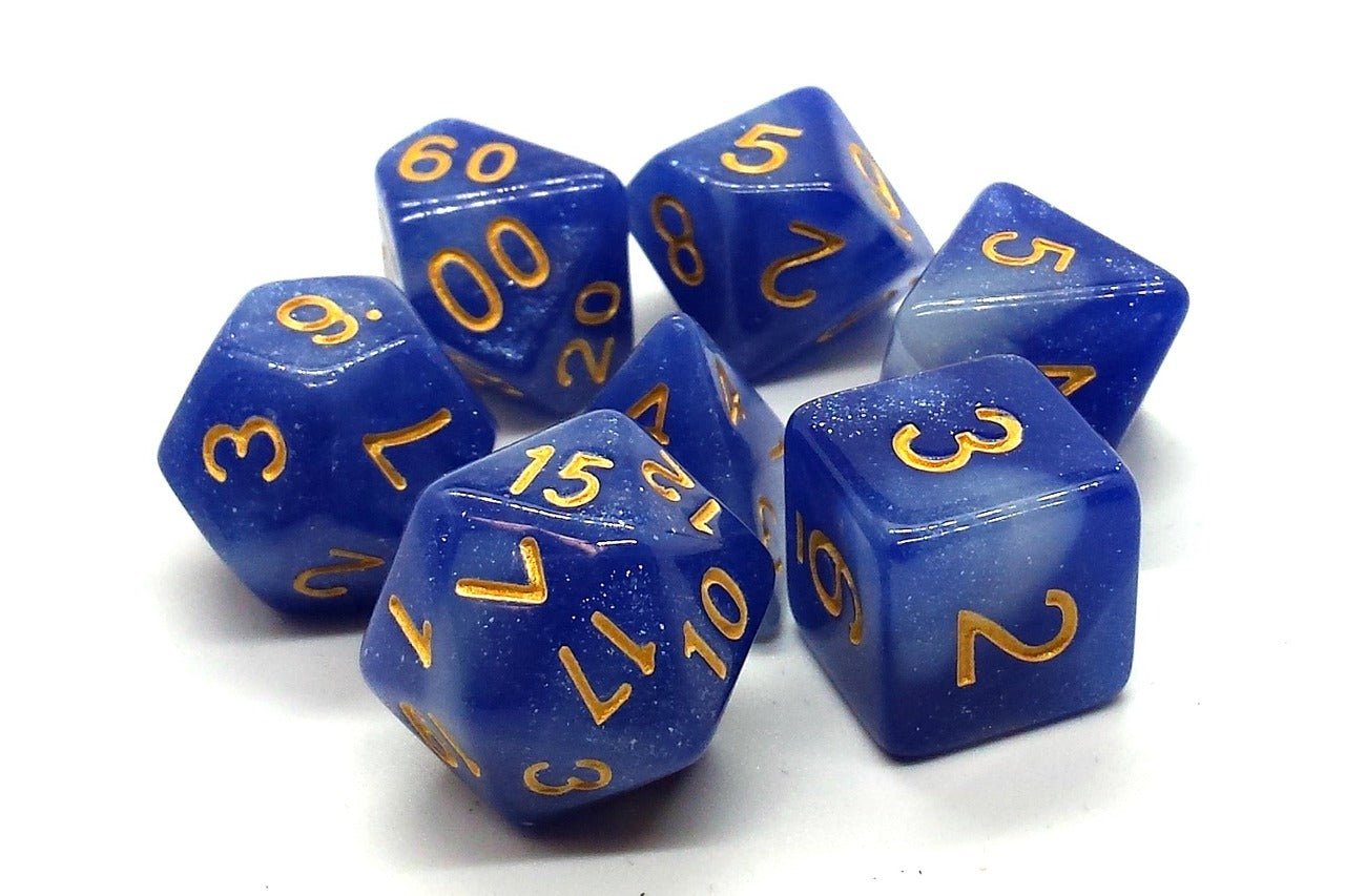 Old School Dice: 7 Die Set - Galaxy - Blue & White - Gamescape