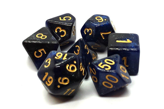 Old School Dice: 7 Die Set - Galaxy - Deep Blue & Black - Gamescape