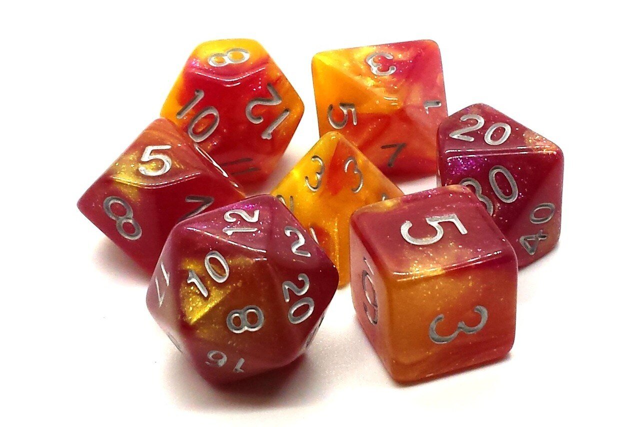 Old School Dice: 7 Die Set - Galaxy - Fire in the Sky - Gamescape