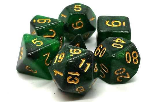 Old School Dice: 7 Die Set - Galaxy - Green & Black - Gamescape