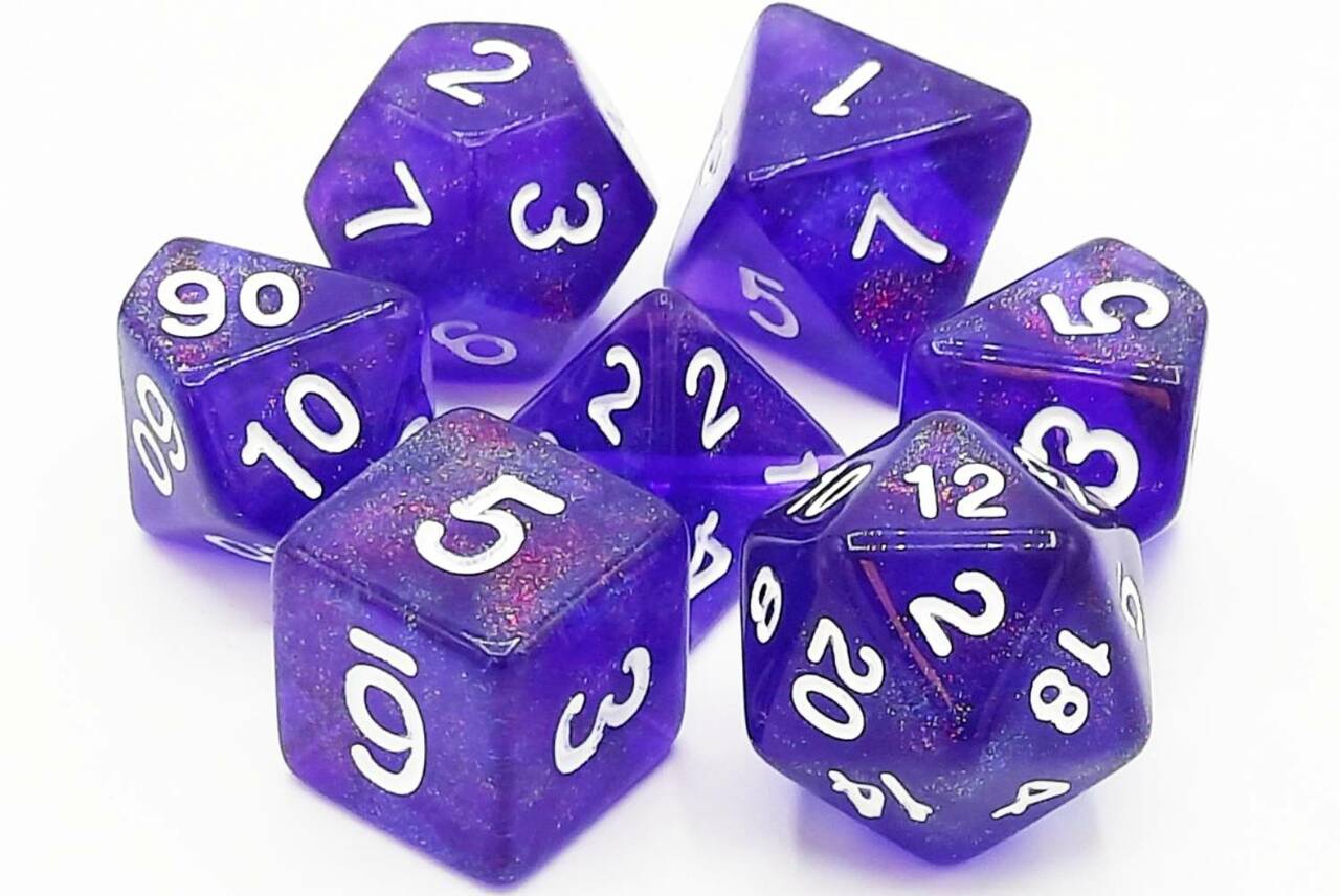 Old School Dice: 7 Die Set - Galaxy - Purple Shimmer - Gamescape