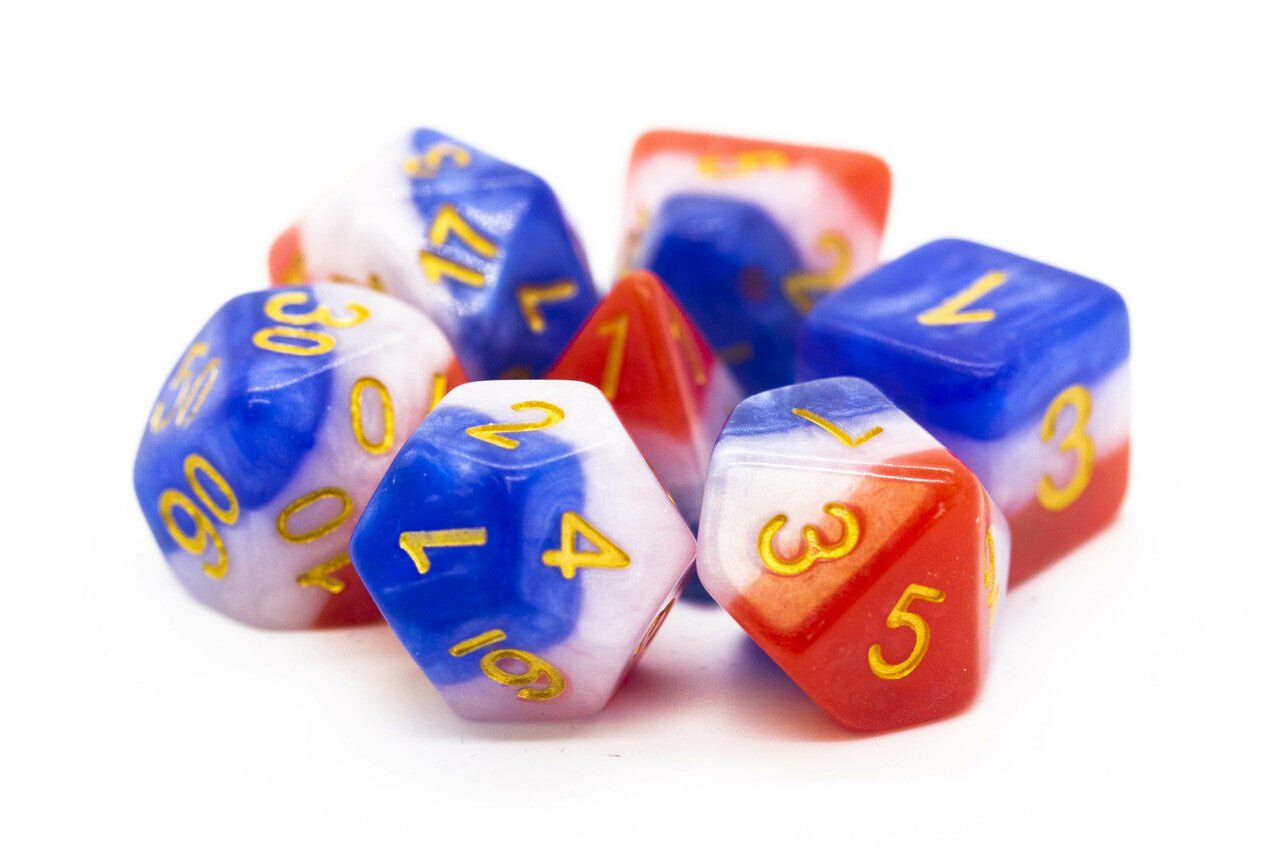 Old School Dice: 7 Die Set - Gradients - American Flag - Gamescape