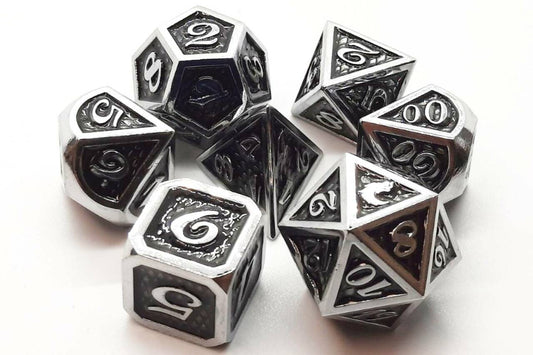 Old School Dice: 7 Die Set - Metallic - Dragon Scale - Black - Gamescape