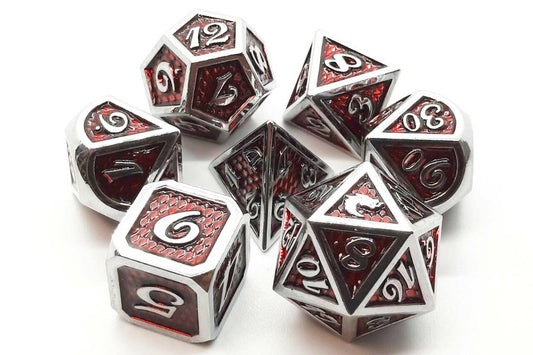 Old School Dice: 7 Die Set - Metallic - Dragon Scale - Red - Gamescape