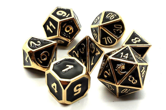 Old School Dice: 7 Die Set - Metallic - Elven Forged - Black with Gold - Gamescape