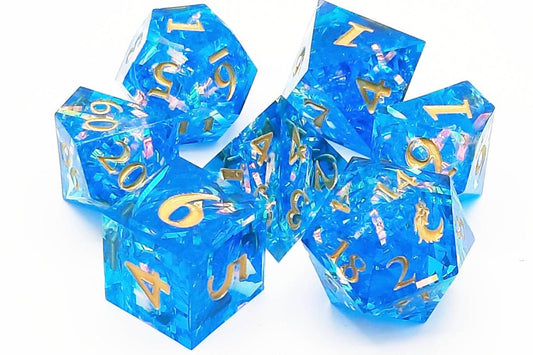 Old School Dice: 7 Die Set - Sharp Edged - Aquamarine Blast - Gamescape