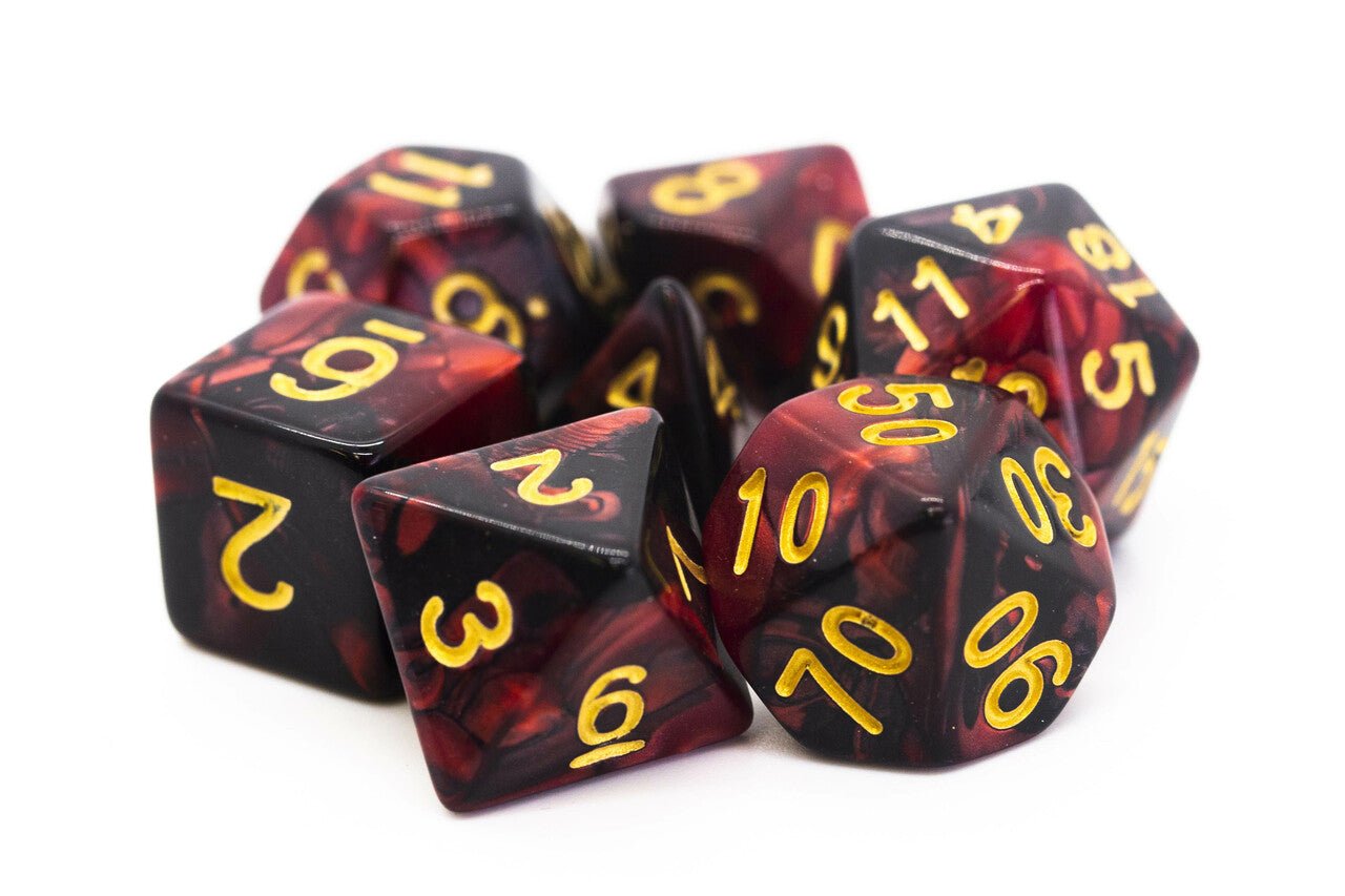 Old School Dice: 7 Die Set - Vorpal - Blood Red & Black with Gold - Gamescape