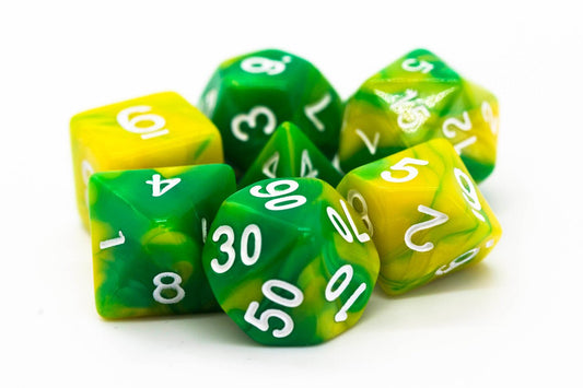 Old School Dice: 7 Die Set - Vorpal - Green & Yellow - Gamescape