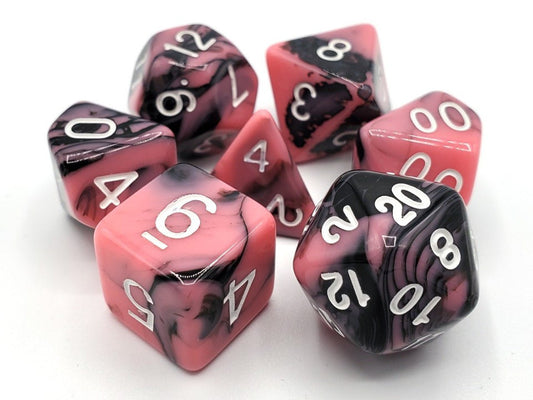 Old School Dice: 7 Die Set - Vorpal - Pink & Black - Gamescape