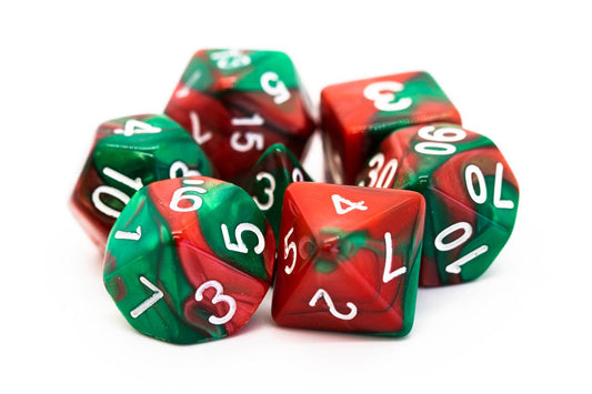 Old School Dice: 7 Die Set - Vorpal - Red & Green - Gamescape