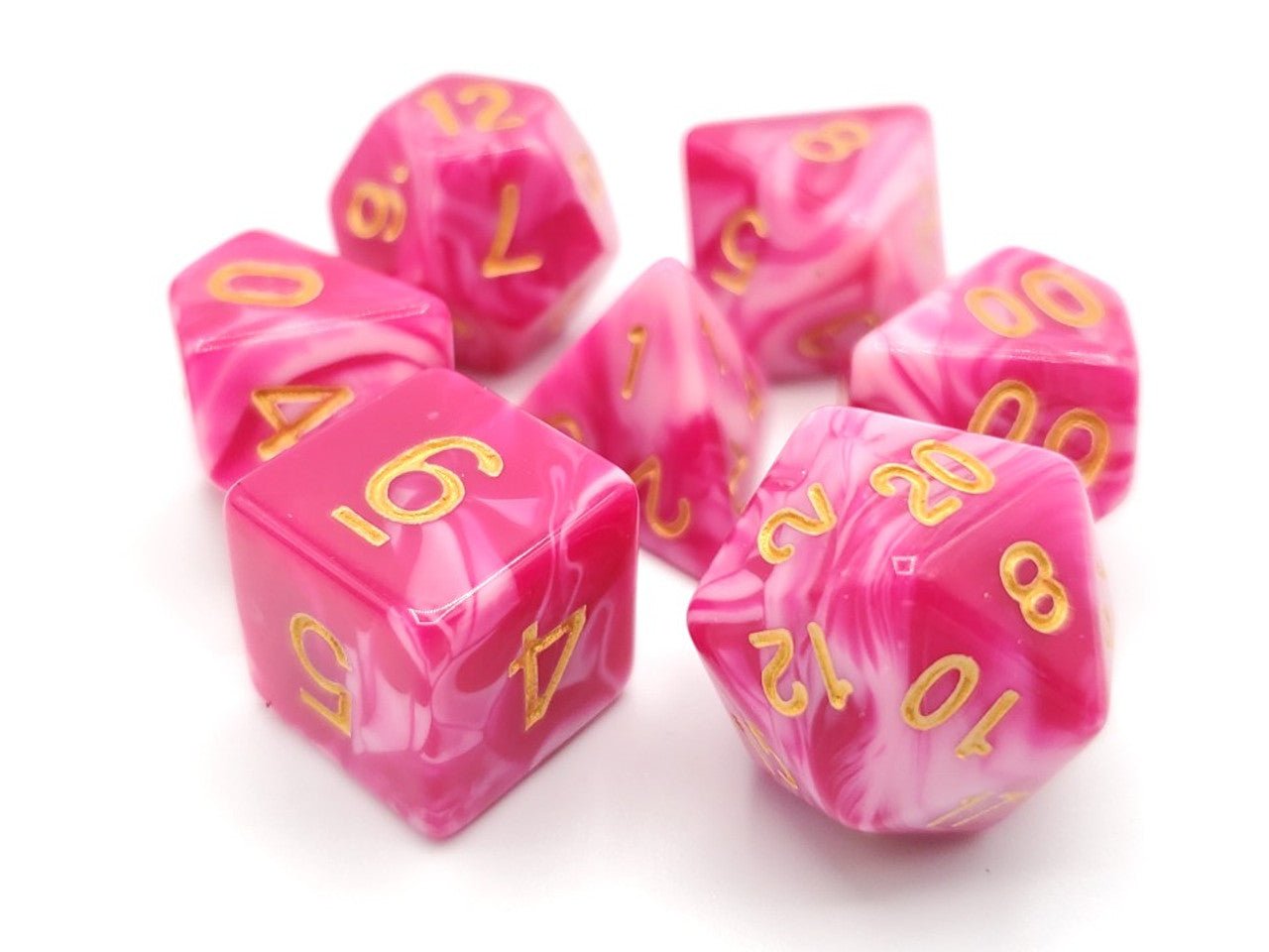 Old School Dice: 7 Die Set - Vorpal - Rose Red & White with Gold - Gamescape