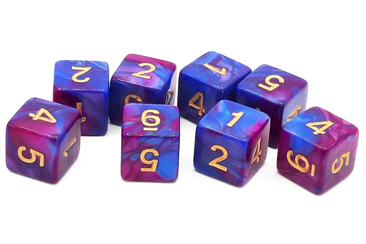 Old School Dice: 8 Piece D6 Dice Set - Vorpal - Lavender & Blue with Gold - Gamescape